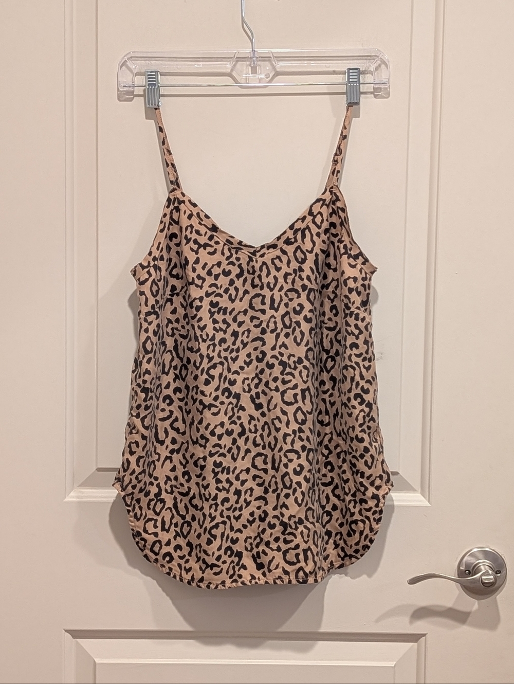 Unsubscribed 100% Silk Leopard Print Spaghetti-Strap Cami in Beige and Black XS